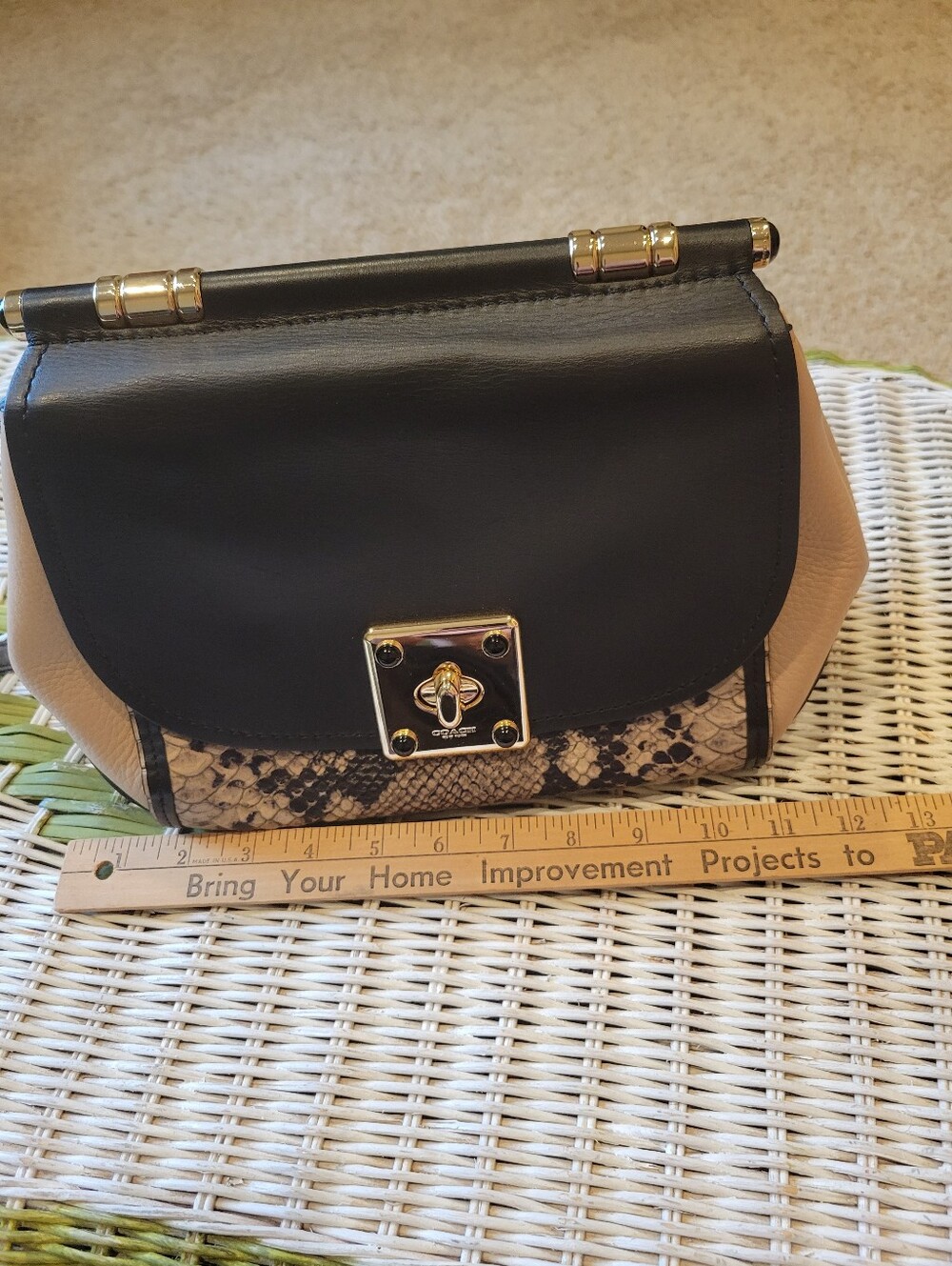 Coach Black And Tan Drifter Snake Print Bag Purse Removable Shoulder Strap - Picture 10 of 13